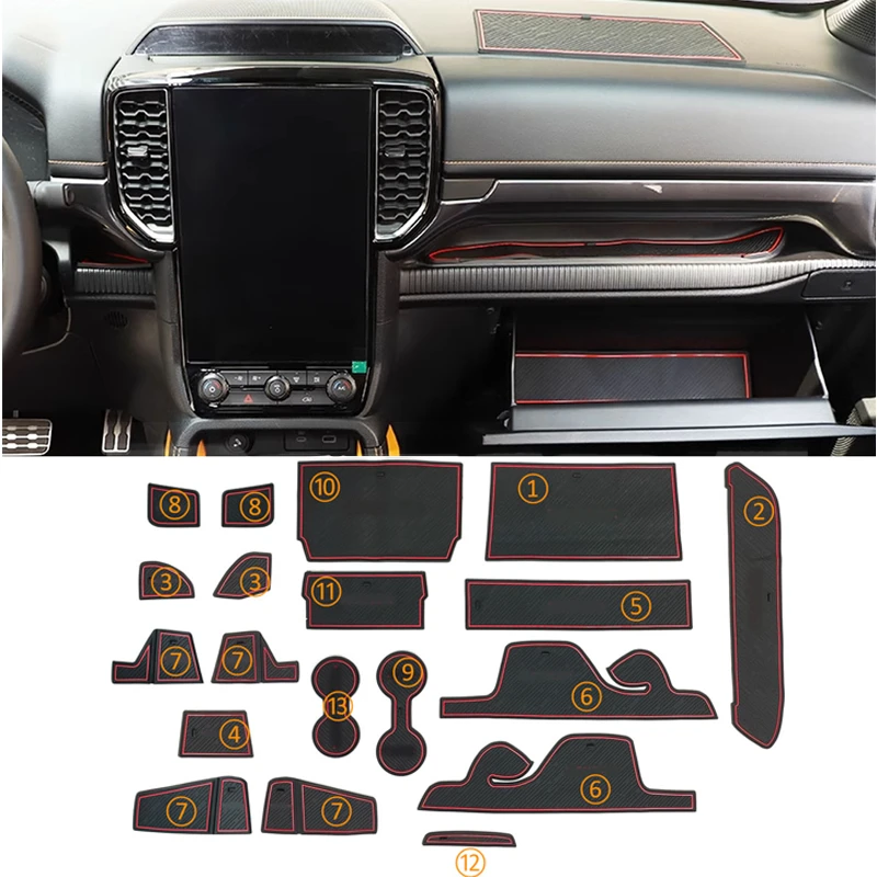 Silicone Car Door Slot Pad Trim Stickers For Ford Ranger 2023+ Dashboard Instrument Panel Anti-dust Pad Mat Interior Accessories