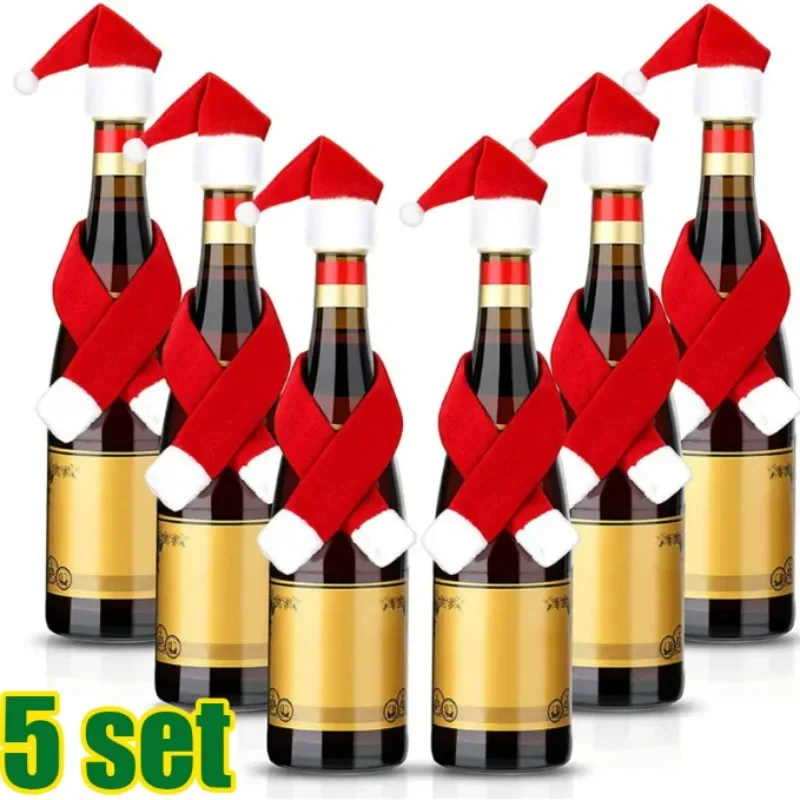 

Christmas Bottle Scarfs Hats Set Mini Wine Bottle Decoration Festival Party Home Hotel Kitchen Cute Tableware Decorations