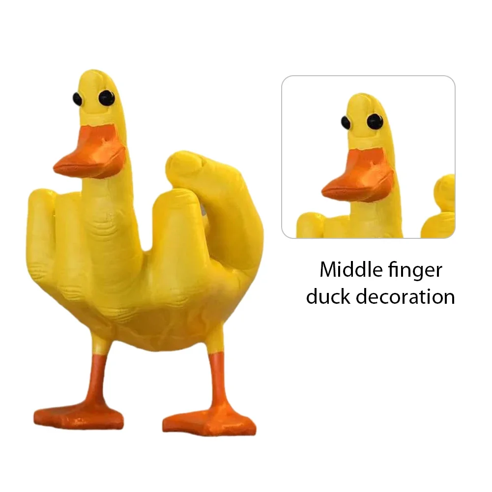 Middle Finger Cute Duck Figurine Funny Small Duck Sculpture Resin Craft for Home Garden Desk Decoration