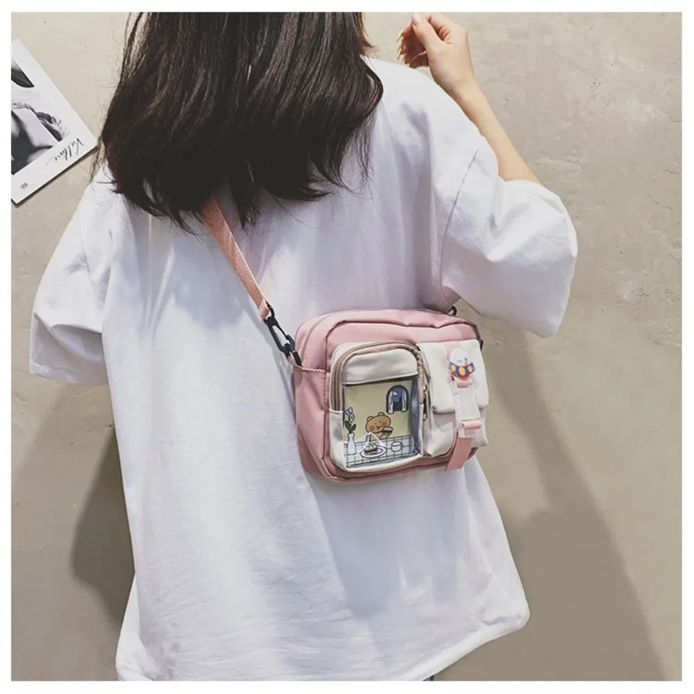 Kawaii Bag Girls Student Small Nylon Bag Mutipockets Transparent Crossbody Bags Women New Shoulder Bag Bolsa Mujer