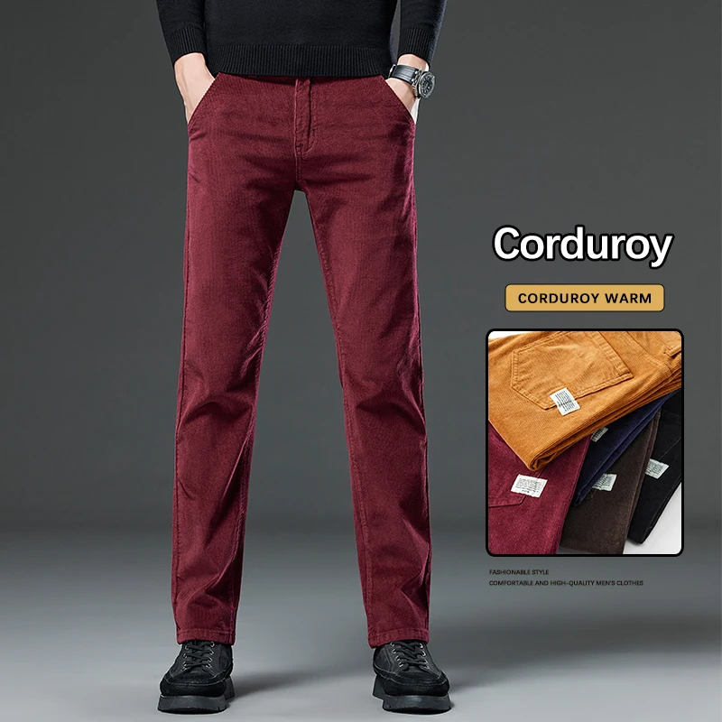 

2023 осенне-зимние мужские вельветовые брюки, удобные мягкие прямые толстые эластичные деловые офисные повседневные брюки
