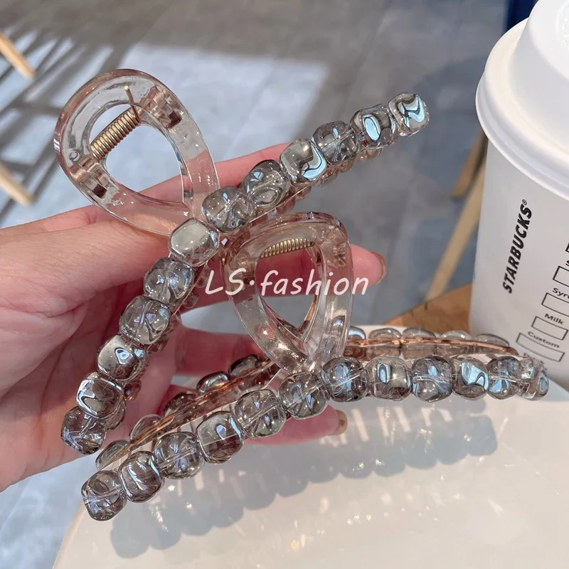 Fashion Coffee Color Crystal Large Grab Clip Multi-volume Advanced Touch Shark Clip Back Head Pan Hair Grab Hair Clip