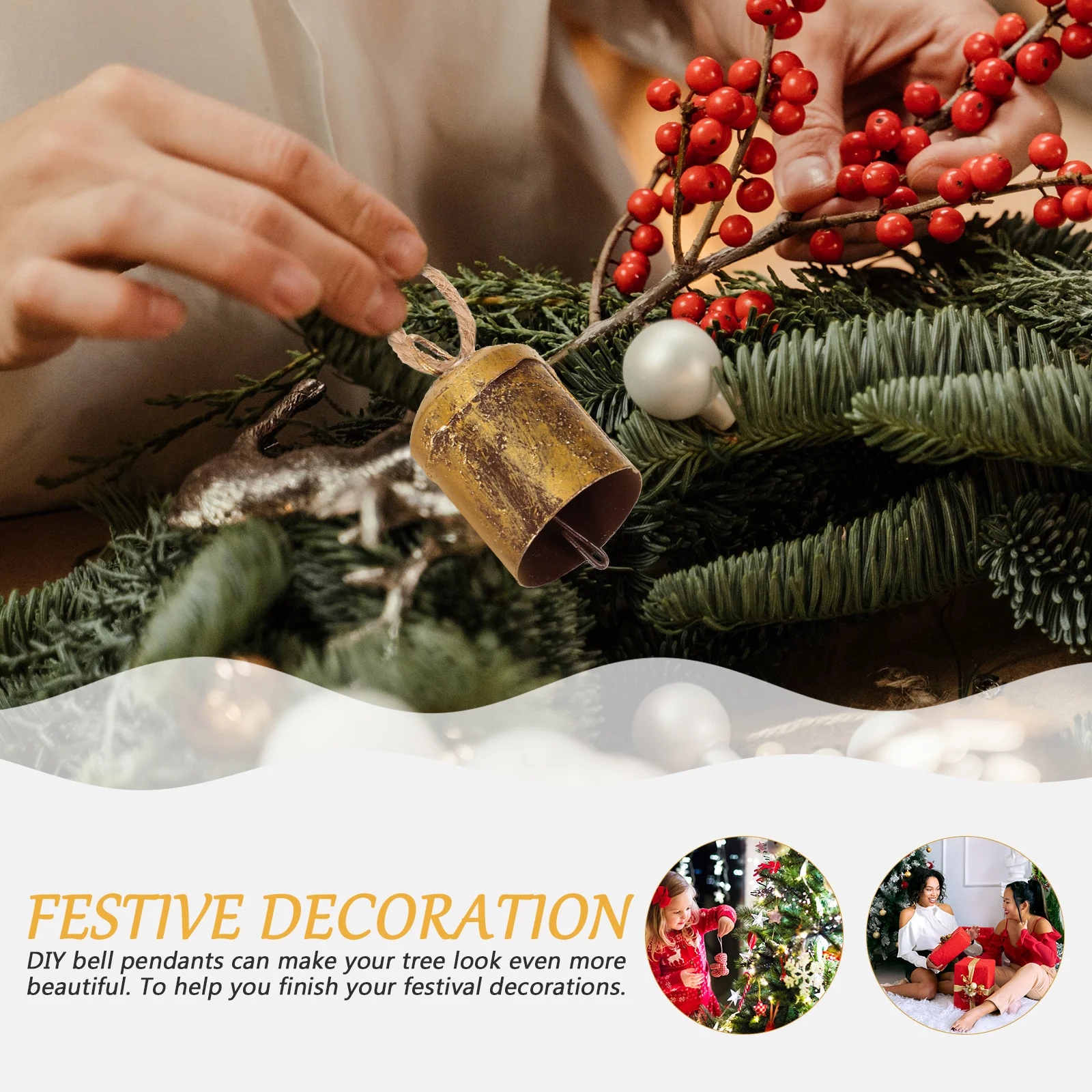 

4pcs Vintage Metal Bells Diy Craft Wind Bell Hanging Charms For Christmas Tree Festival Holiday Decorative Small Bell Ornament