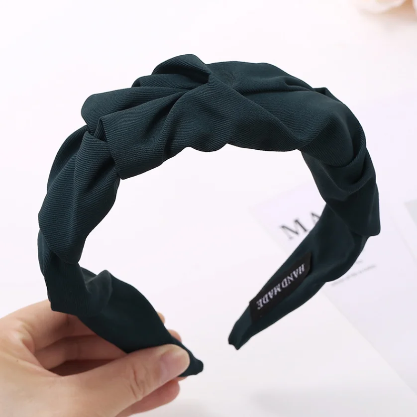 Einfarbiges geknotetes Haarband für Frauen, weicher Stoff, breites Haarband, modischer Turban-Haarreif, Haaraccessoires für den Alltag von Mädchen. – Detail 17