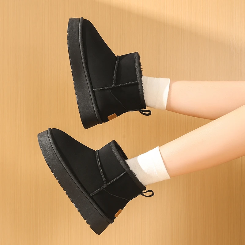 2025 منصة الثلوج أحذية النساء الشتاء الدفء الفراء أحذية قطنية امرأة فو الجلد المدبوغ الانزلاق على الكاحل بوتاس أحذية مبطنة #2