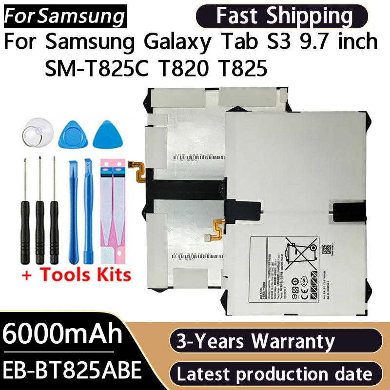 NEW 6000mAh EB-BT825ABE For Samsung Tab S3 9.7/SM-T825C/SM-T820/SM-T82SM-T825Y Replacement Tablet Bateria+Tools