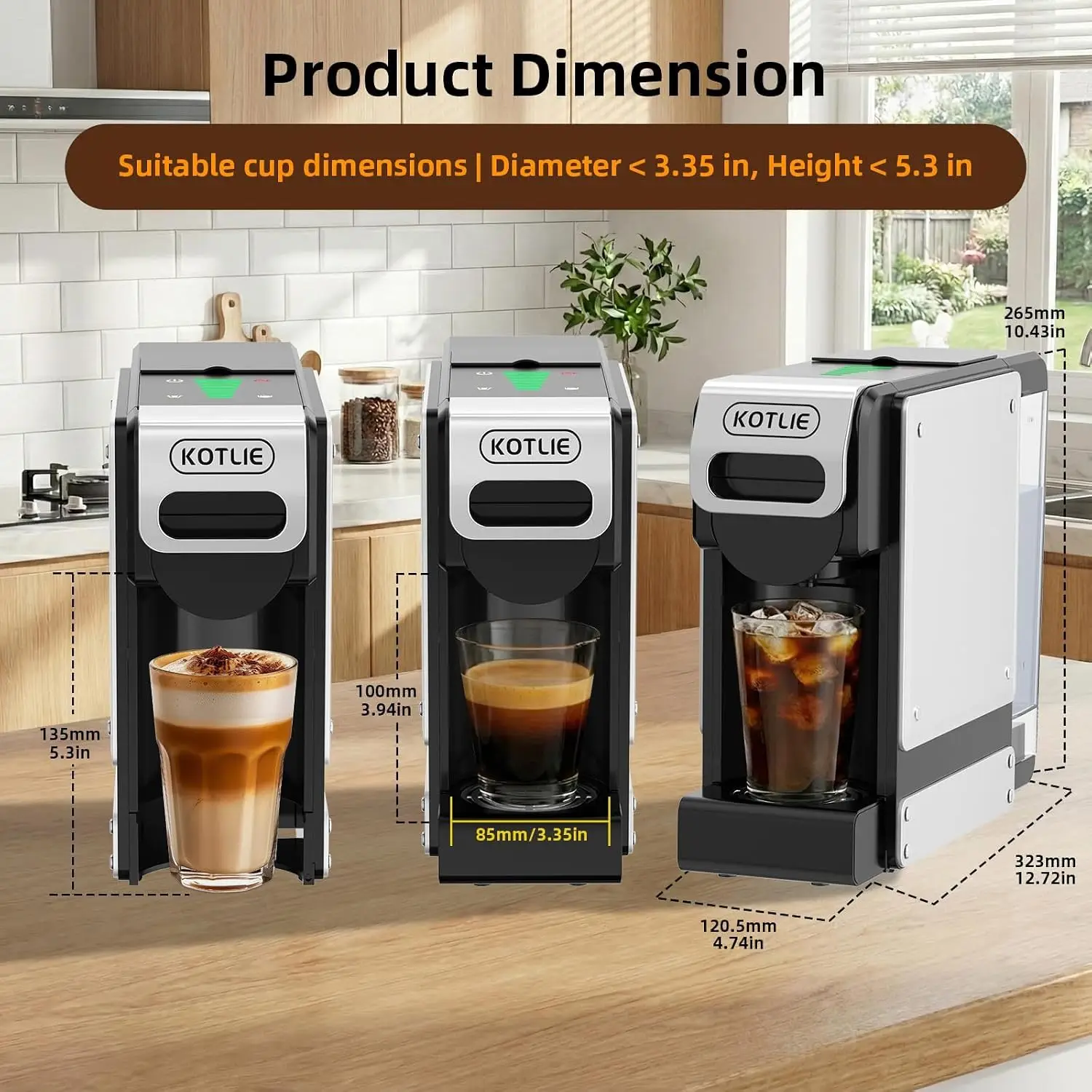 Single Serve Coffee Maker and Capsule Coffee Maker for K-*Cups, NE*S* Original, DG, and Ground Coffee. 34 Oz Removable Water Tan