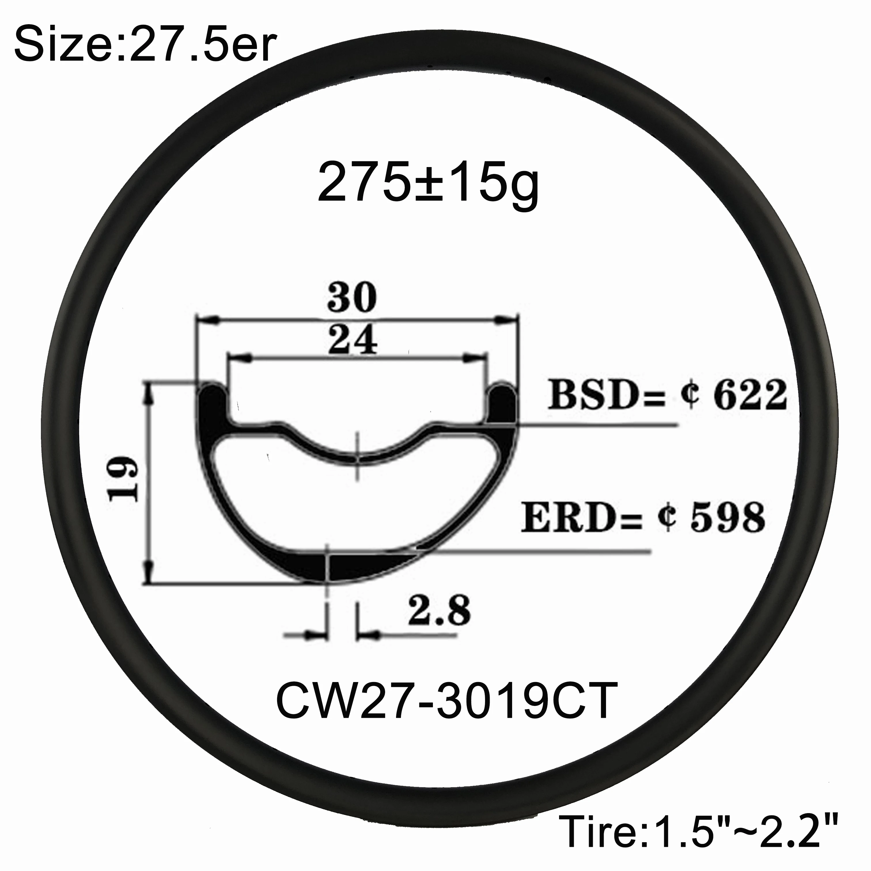 OEM 275g Flyweight 30X19mm Ultra Weight Asymmetry Carbon Mtb Rim Mountain Offset Wheel XC Cross Country UD/3K Weave 27.5er Light