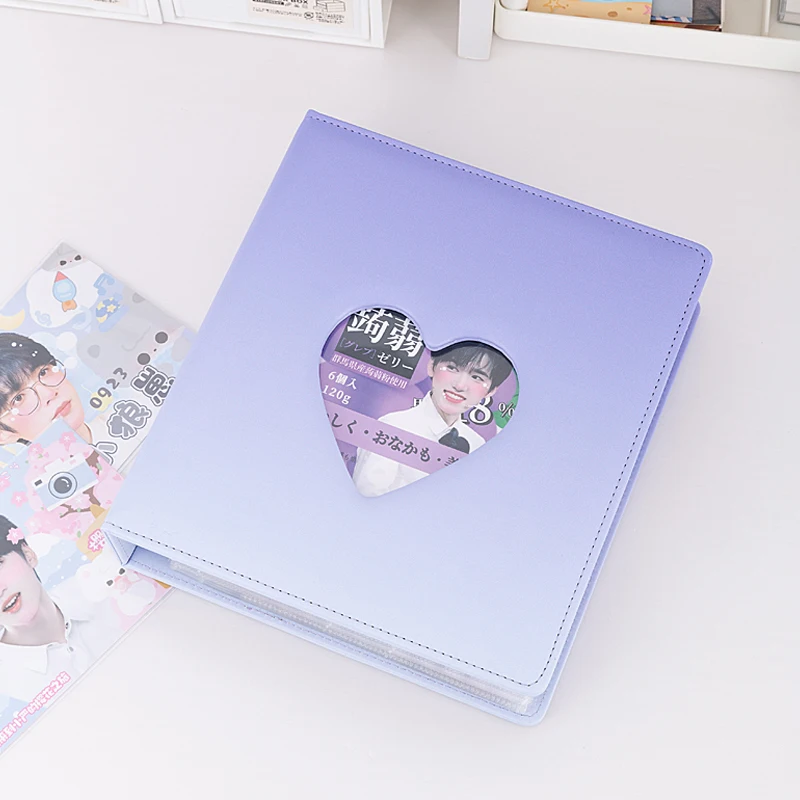 Sweet Macaron Gradient A5 Binder Heart Cutout 3-Ring Loose-Leaf Album, Cute Card Holder for K-Pop Idol Photo Cards Collection