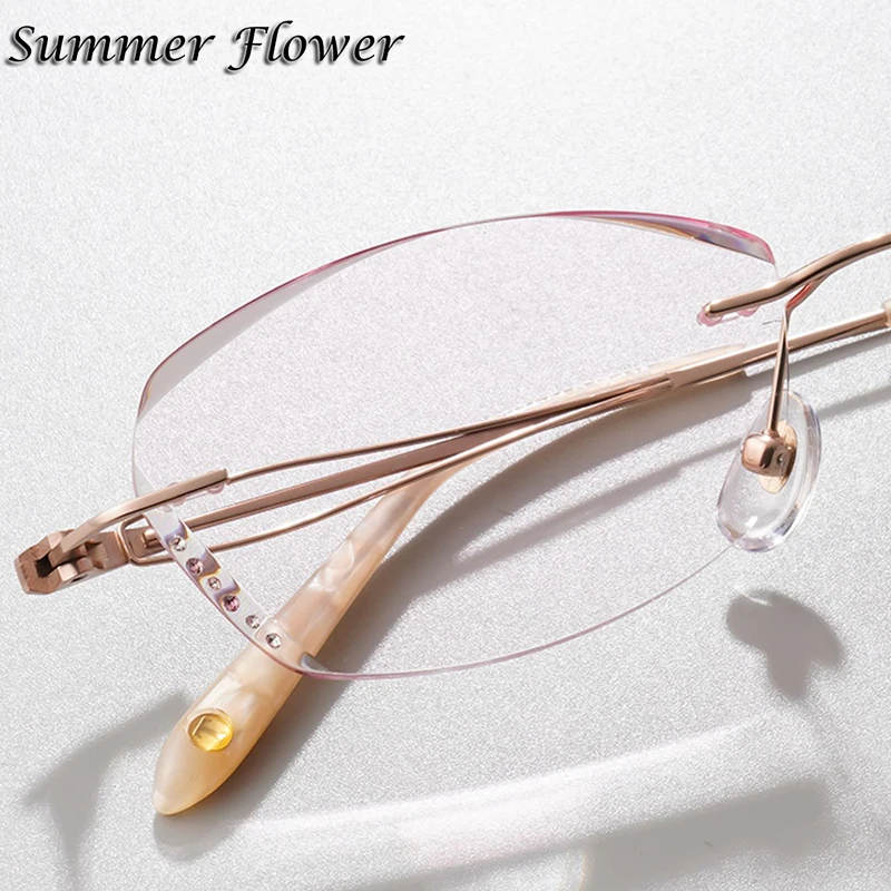 

Women Rimless Eyeglass Titanium Butterfly Tint Gradient Color Elegant Prescription Glasses Lady Cat Eye Optical Frameless Gafas