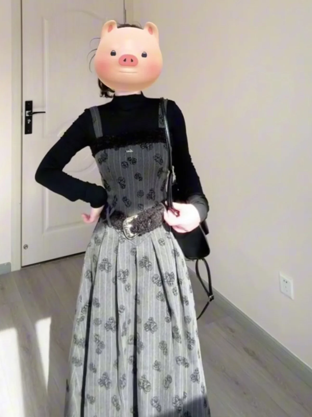 Ele Vintage Waist-Cinching Strap Dr Chic mat Mid-Length A-Line Skirt Floral Print Zipper Closure French Sle