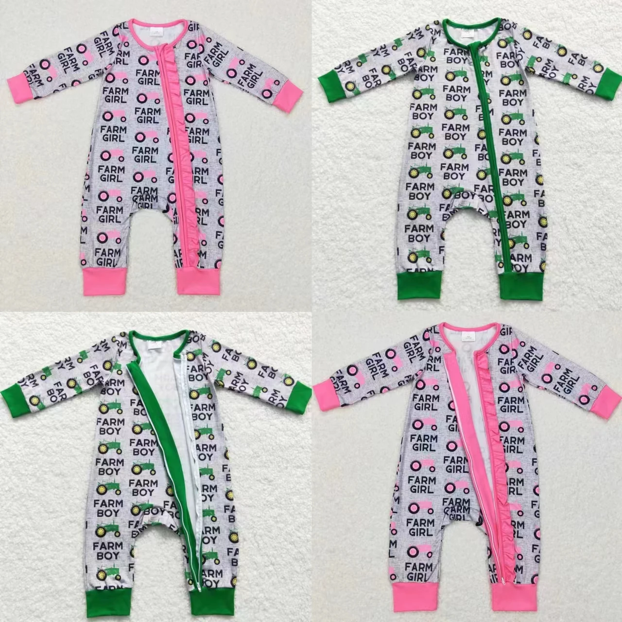 

Toddler Western Farm Boy Romper Clothing Kids One-piece Newborn Coverall Green Bodysuit Zipper Long Sleeves Tractors Jumpsuit