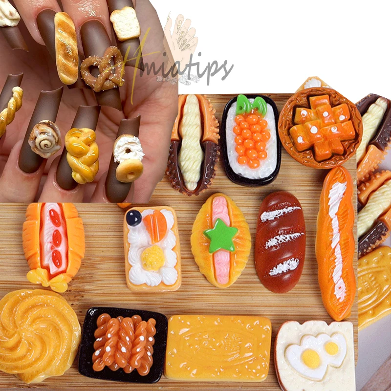 Mix 20pcs Sushi Bread Resin Nail Charm Jewelry Nail Art Decoration Sushi Bread Acrylic DIY Nail Gifts Accessories