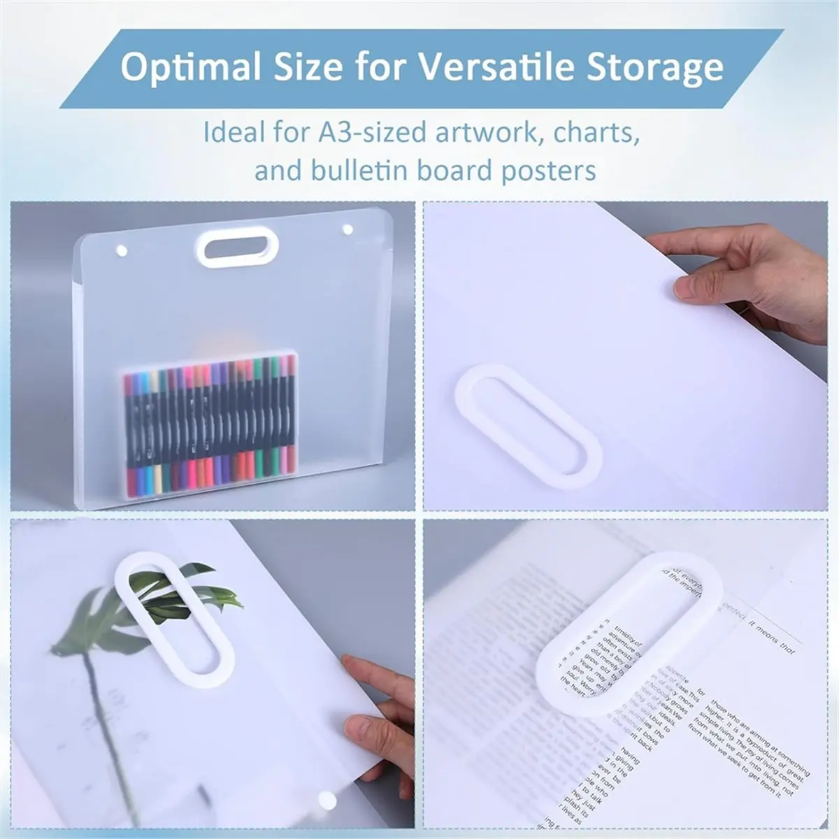 4 Pack Art Portfolio Folders, 17.3inch X 13.9inch PP Plastic Storage with Handles, Waterproof Art Case for Drawings
