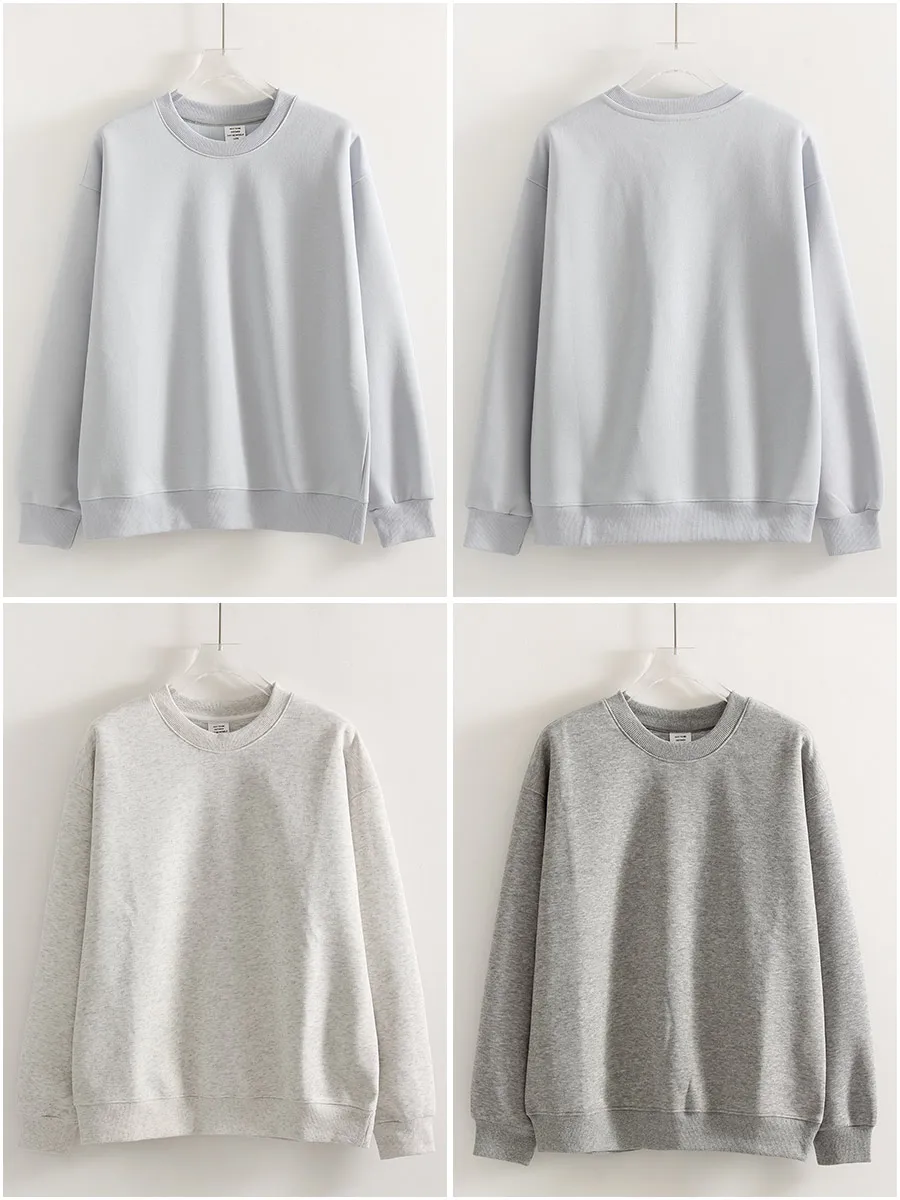 Streamgirl Loose Sweatshirt Women Autumn Basic Plain Sport Cotton Pullover Casual Navy Blue Women Sweatshirts High Quality Tops
