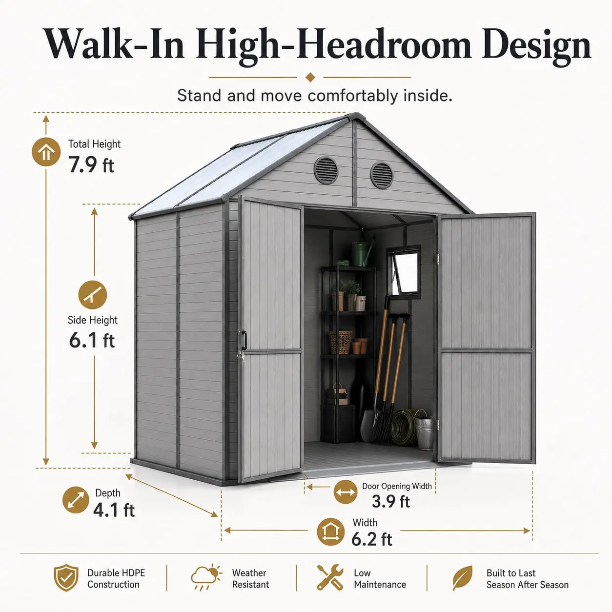 6x4 FT Resin Outdoor Storage Shed with Reinforced Floor, All-Weather Plastic Garden Bike Tool Shed with Lockable Door & Window f