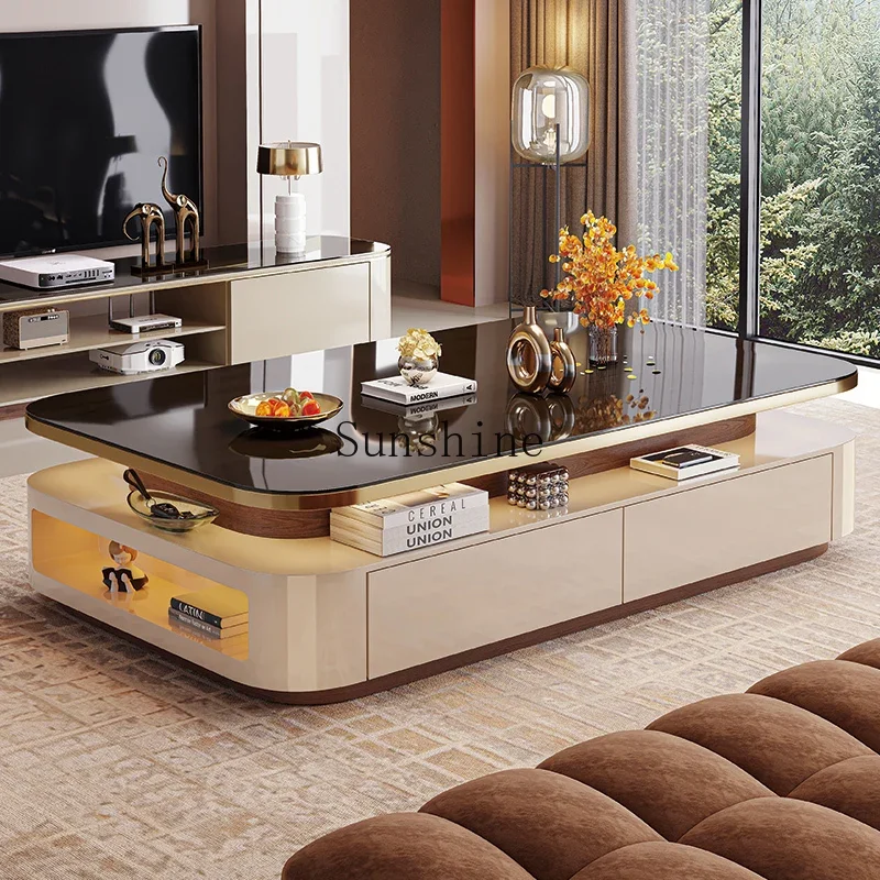 Creative senior sense lengthened large apartment tempered glass coffee table       FT