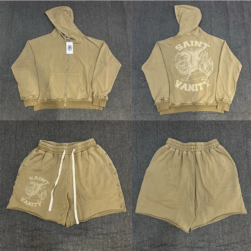 

SAINT Retro Washwater Hot Bead Hoodie Short Sleeve Set