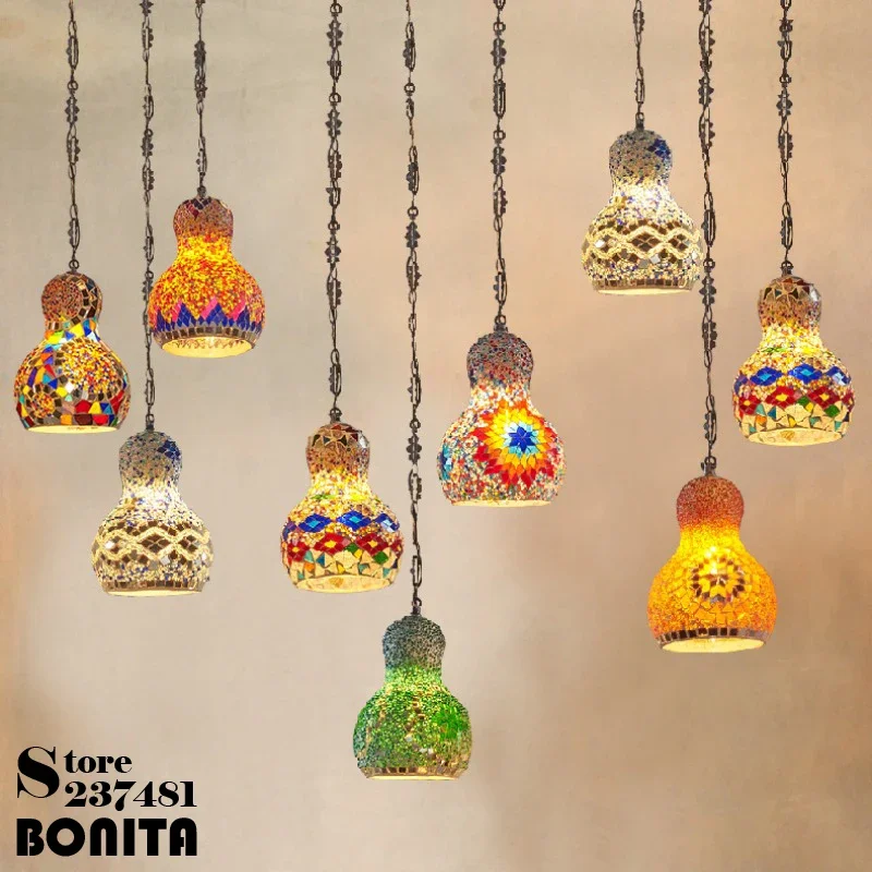 2025 Snowman Mosaic Glass Pendant Lamp Southeast Asia Handmade Gourd Pendant Light Restaurant Decoration Bohemia Ceiling Chandel