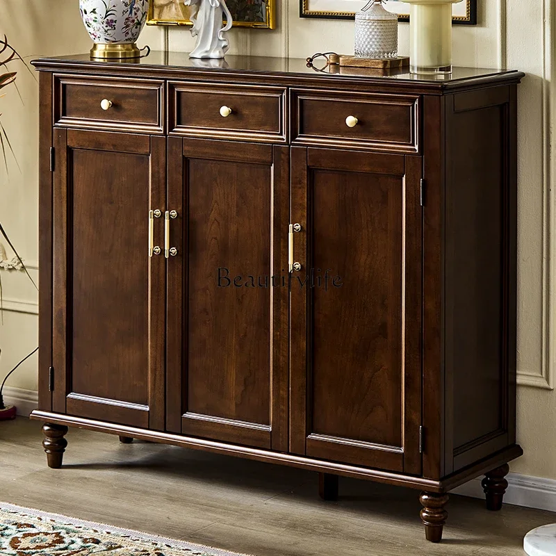 

yj5American pure solid wood shoe cabinet integrated wall locker