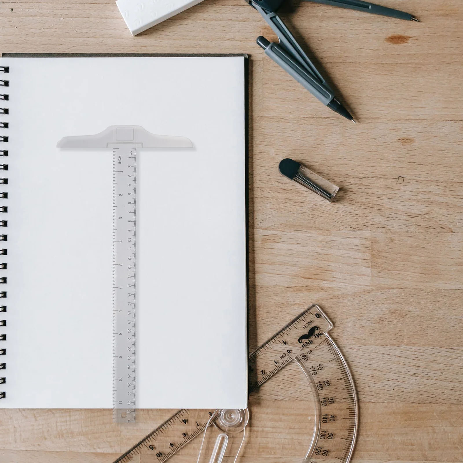 2 قطعة T نوع حاكم البلاستيك الشفاف أداة قياس الأكاديمية مزدوجة النطاق رسم صياغة الحكام مكتب المدرسة الأساسية