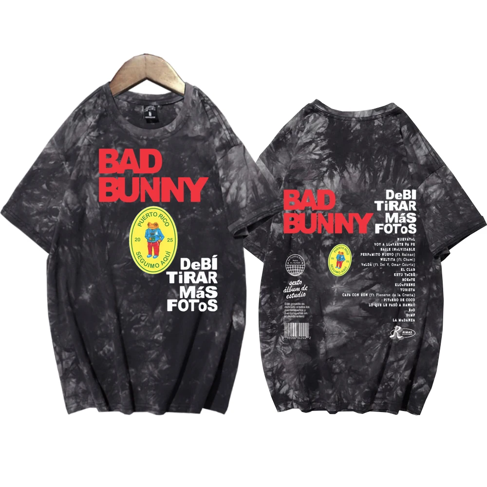 Bad Bunny Debi Tirar Mas Fotos Tie Dye Shirts Unisex Round Neck Short Sleeve Popular Music T-Shirt Fans Gift