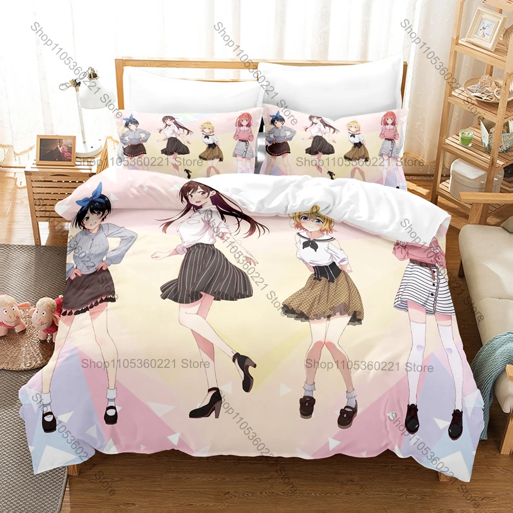 Rent-A-Girlfriend Chizuru Duvet Cover Set 1 Quilt Cover + 2 Pillowcases Soft Microfiber Rom-Com Anime Bed Linen