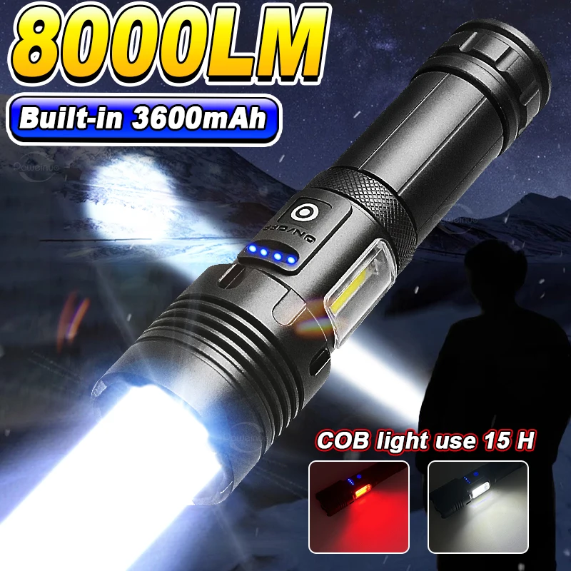 

Светодиодный фонарик высокой мощности 300 Вт, сверхмощные фонарики со встроенной батареей 3600 мАч, перезаряжаемый тактический фонарь, лампа для кемпинга