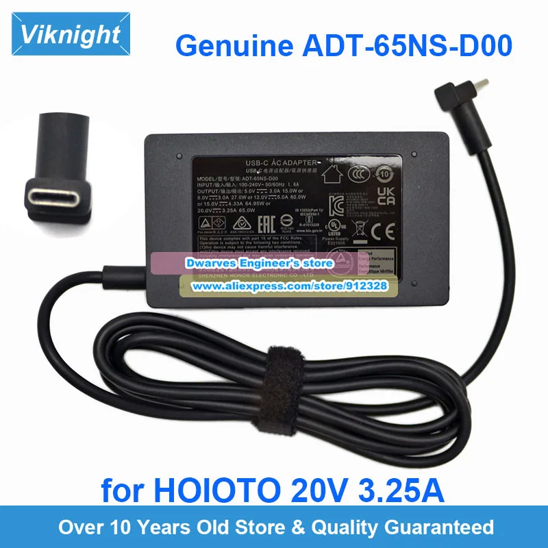 

Genuine ADT-65NS-D00 AC Adapter 20V 3.25A Laptop Charger for Hoioto 65W Type C Power Supply