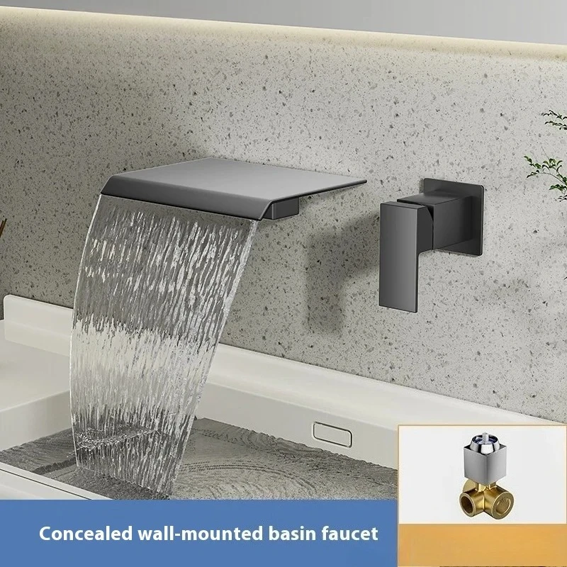 

Solid Brass Wall-Mounted Bathroom Sink Faucet - Hot/Cold Mixing Valve for Countertop Basin, Modern Fixture with Easy Install