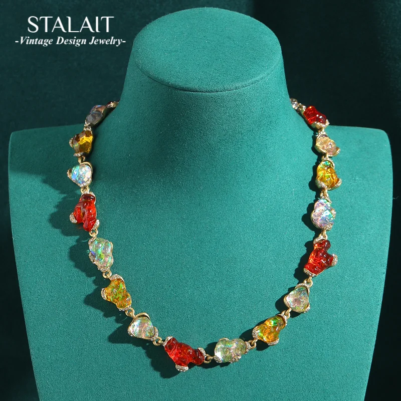 

Vintage Collar Choker Necklacenatural Stone Shape Colorful Glass Clouds Charm Woman Jewelry Gold Color Accessories Party 2025