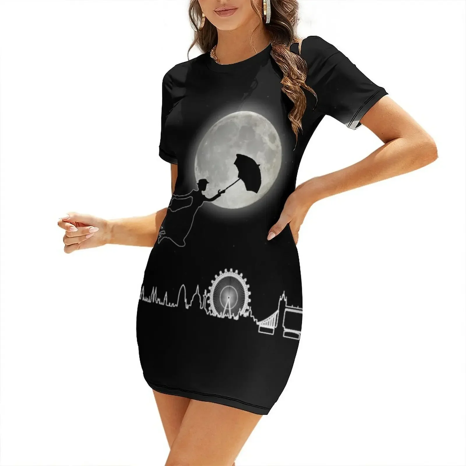 

Magical Nanny Over London - neon light Short-Sleeved Dress dress for woman bandage dress