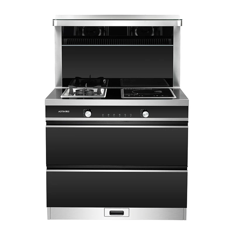 Home Kitchen 3 In 1 Integrated Stove With Heating Cabinet And Downdraft Suction Range Hood