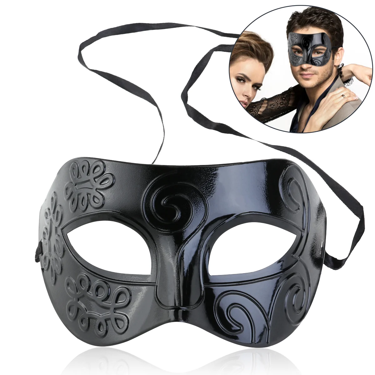 WINOMO Men Women Masquerade Costume Venetian Party Masquerade Mask Villain Eye Mask (Black) Masquerade costume eye mask