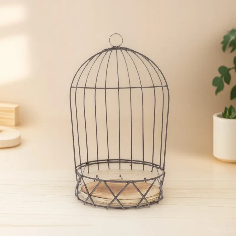 1Pcs Decorative Small Birdcage Flower Holder Black Metal Birdcage Candleholder Dining Table Adornment Festive Floral Display