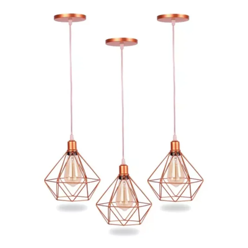 Kit 3 Pendants  Wired Rose Gold Cord Adjustable Luminaires Ceiling Lamps