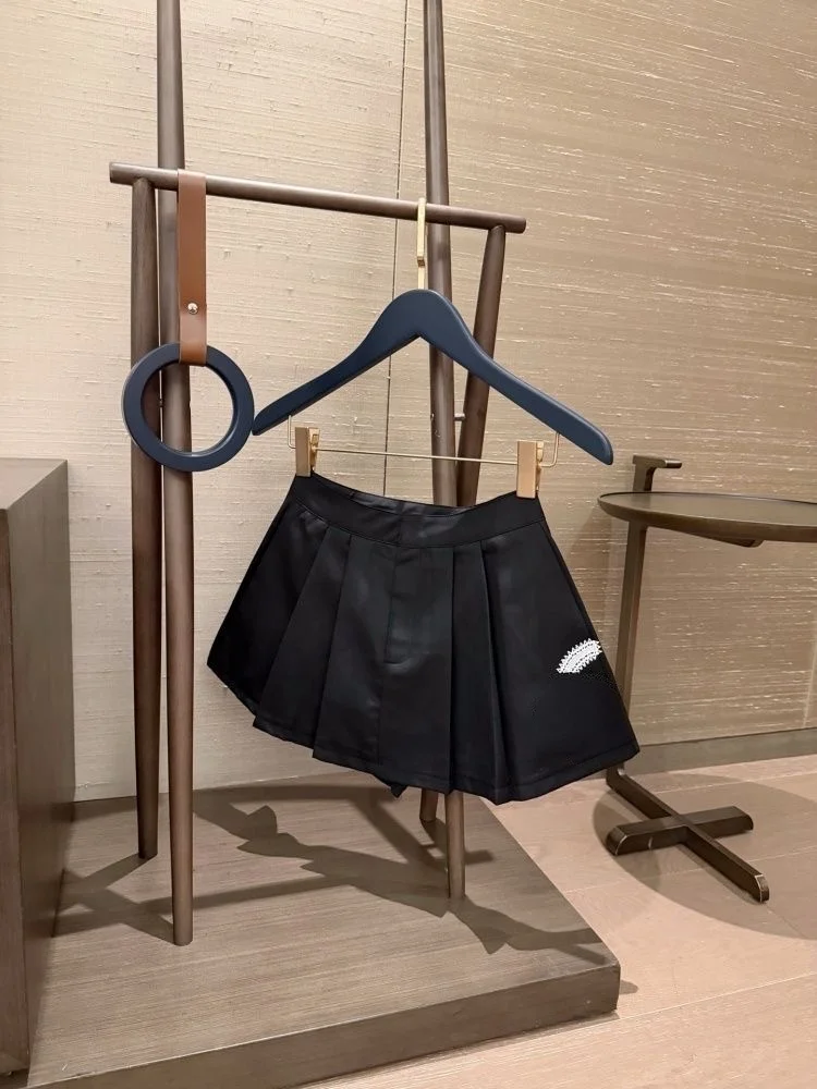 Commute Academy High Waist Pleated  Skirt Women's Small Size Slimming Design A-Line Short Skirt Trendy Korean Style