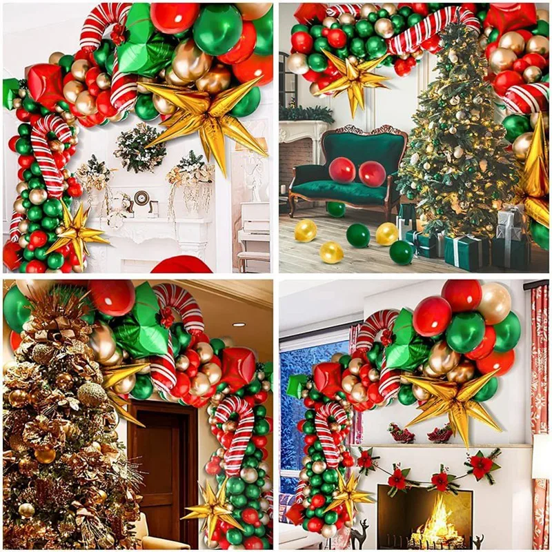 Christmas Balloon Arch Green Gold Red Box Candy Balloons Garland Cone Explosion Star Foil Balloons Christmas Decoration