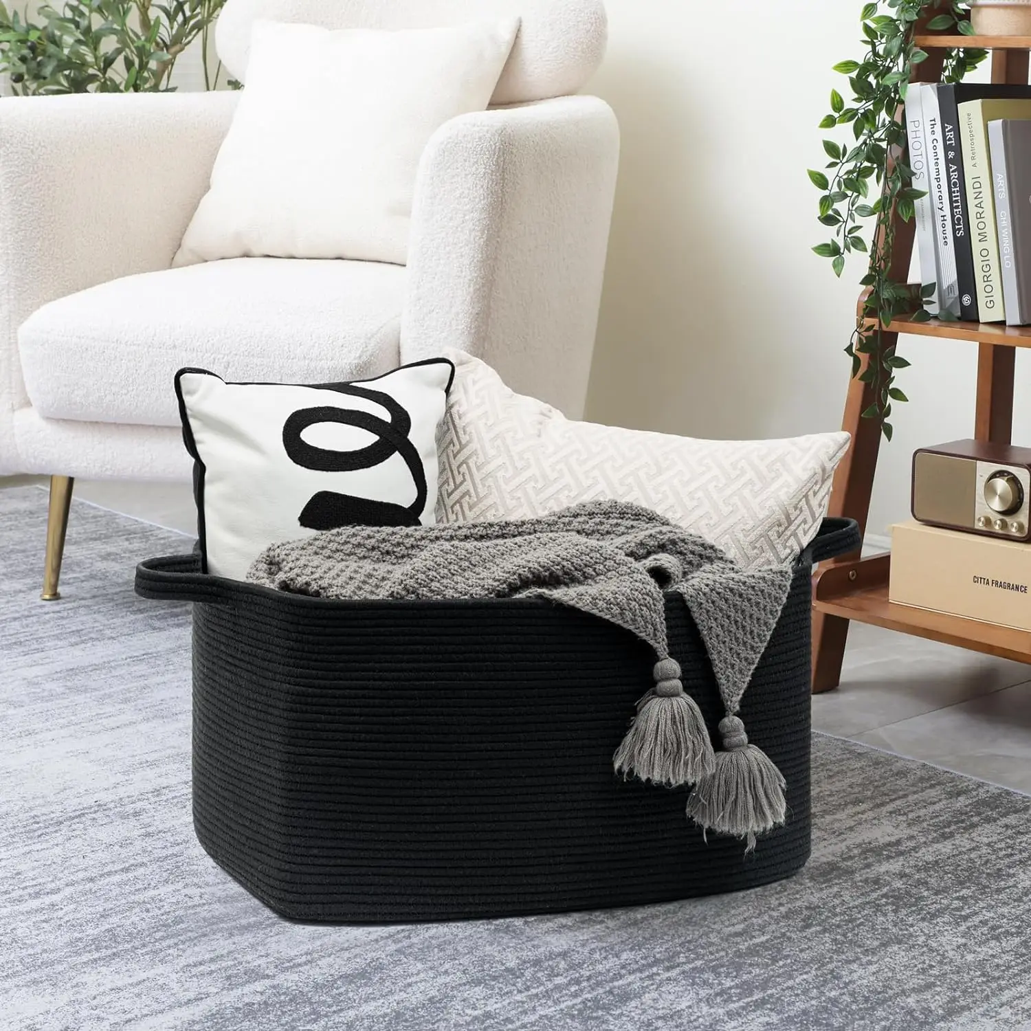 Luxury Cotton Thread Woven Large Size Car Storage Box Foldable Dirty Clothes Basket Hotel Kindergarten Storage Basket