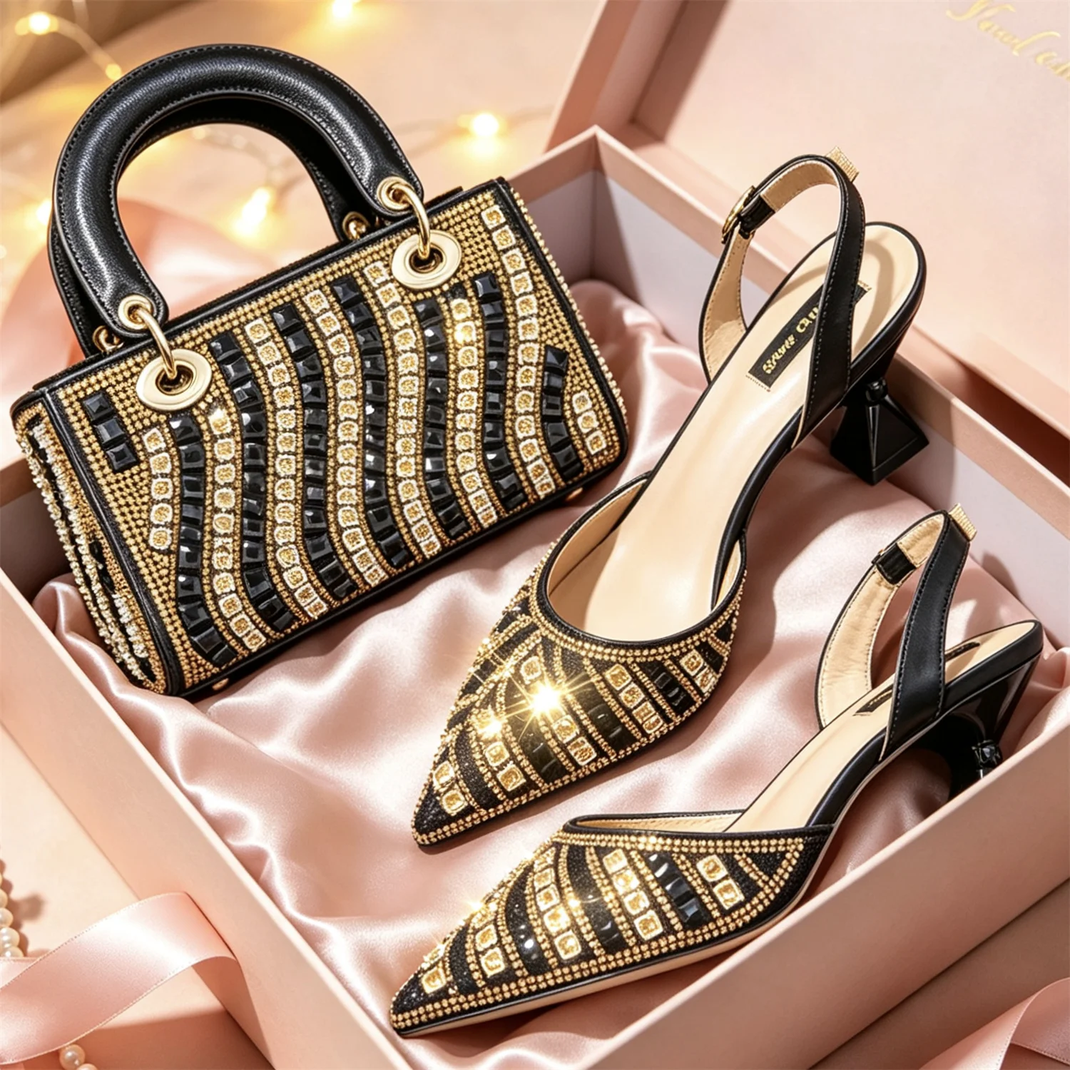 New Nigerian Popular Pointed Shoes And Bag Handle Soft Small Bag Anklet Design High Heel Party Women's Shoes