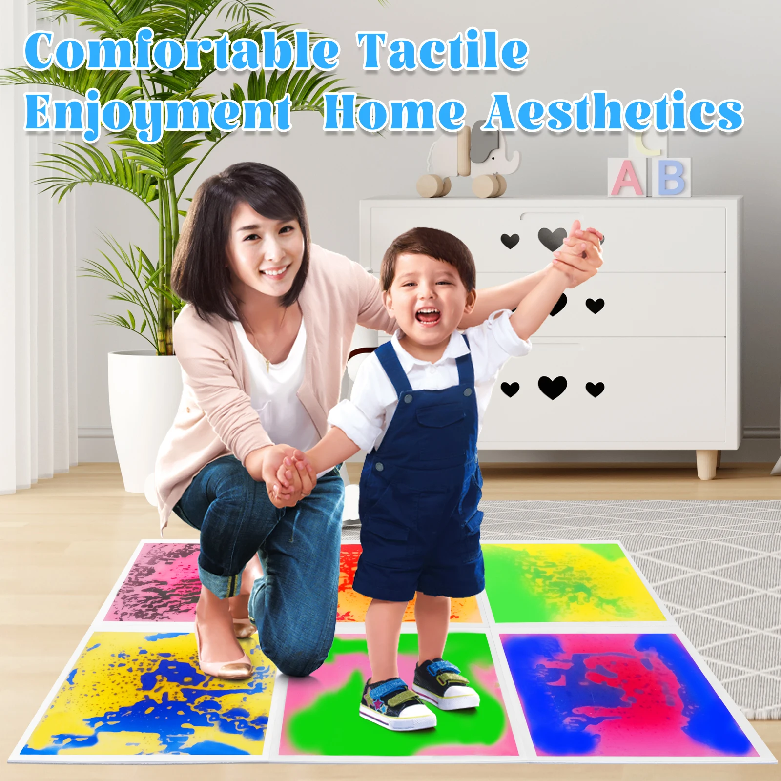 Carrelage sensoriel à peinture créative, 6 pièces, carrelage sensoriel d'intérieur, tapis de couleur liquide pour jeu sensoriel