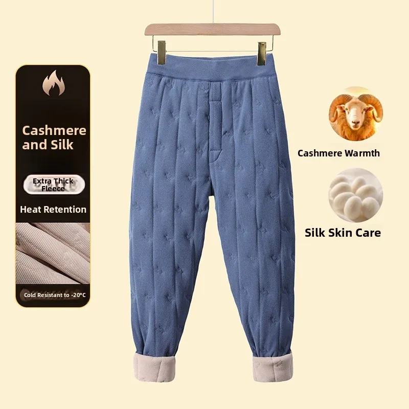 

Thiened Camere Silk Warm Pants for Students Boys Girls Autumn Winter Cotton Trousers Youth Leisure Polyester Fiber