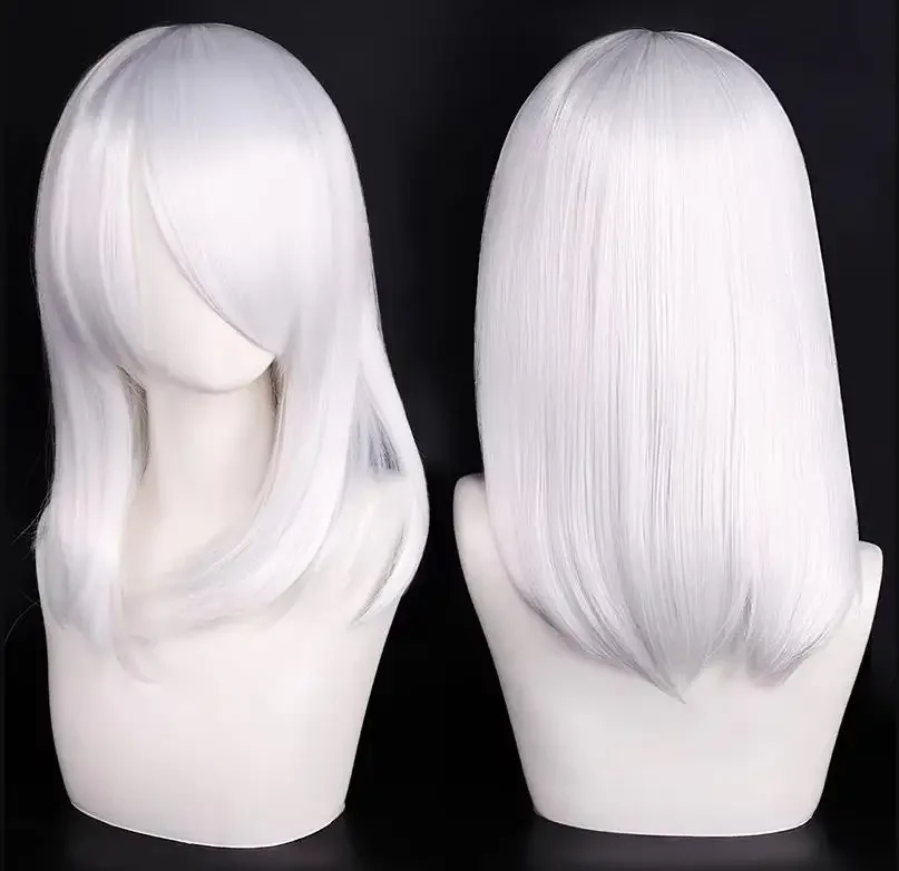 QQXCAIW High Quality 40cm Medium Cosplay Wig With Bang Black Blond Pink Red Blue Purple Heat Resistant Synthetic Hair Wigs image 2