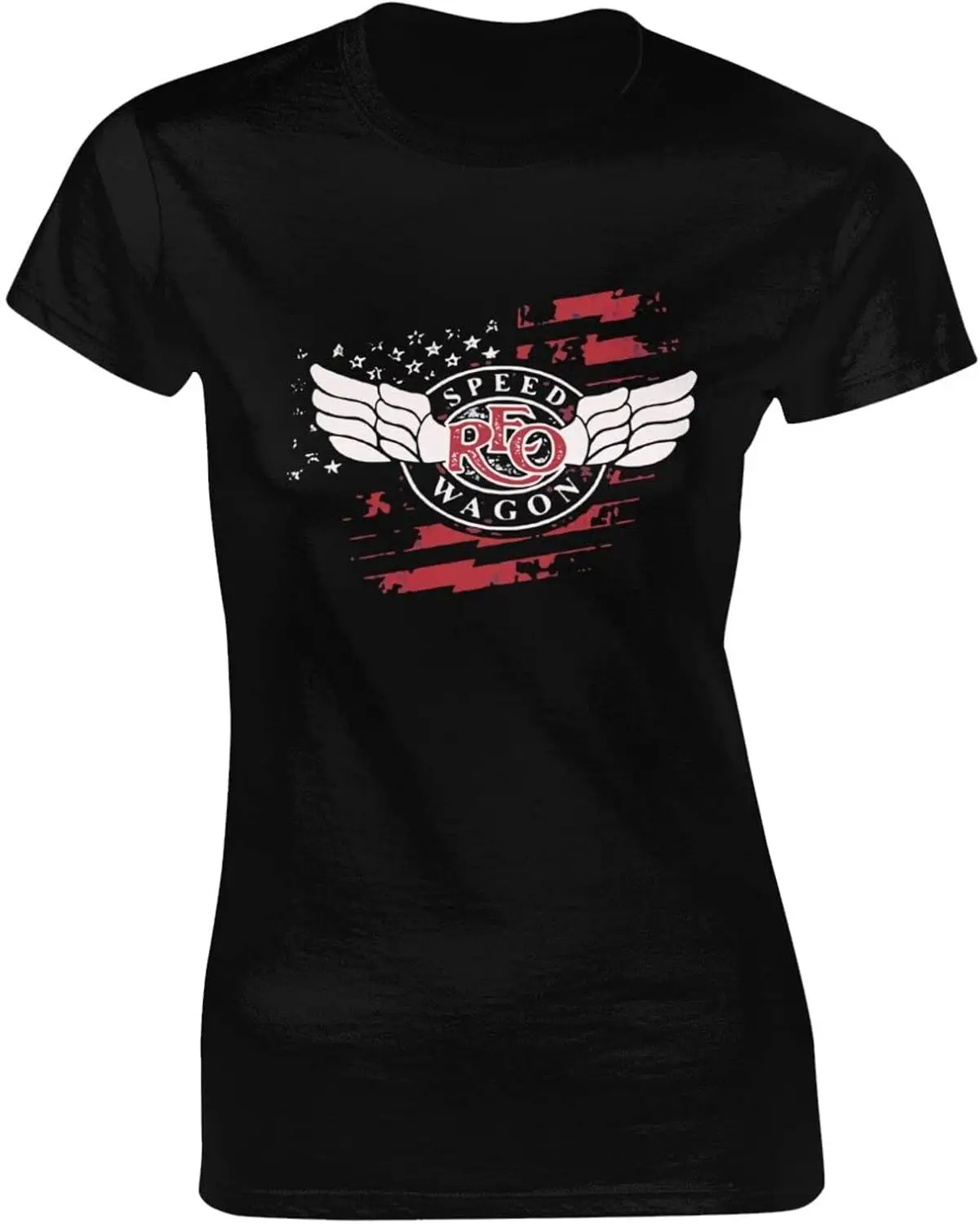 REO Music Speedwagon Women's Classic Shirt Cotton Crew Neck Casual Top Short Sleeve T-Shirt Black New Fashion Top Tees