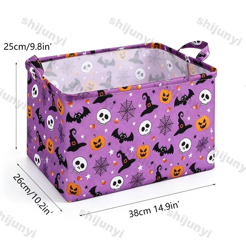 Halloween Baskets Spooky Storage Bag with Handles Easy Carry Collapsible Trick or Treat Gift Christmas Organizing Bin for Home
