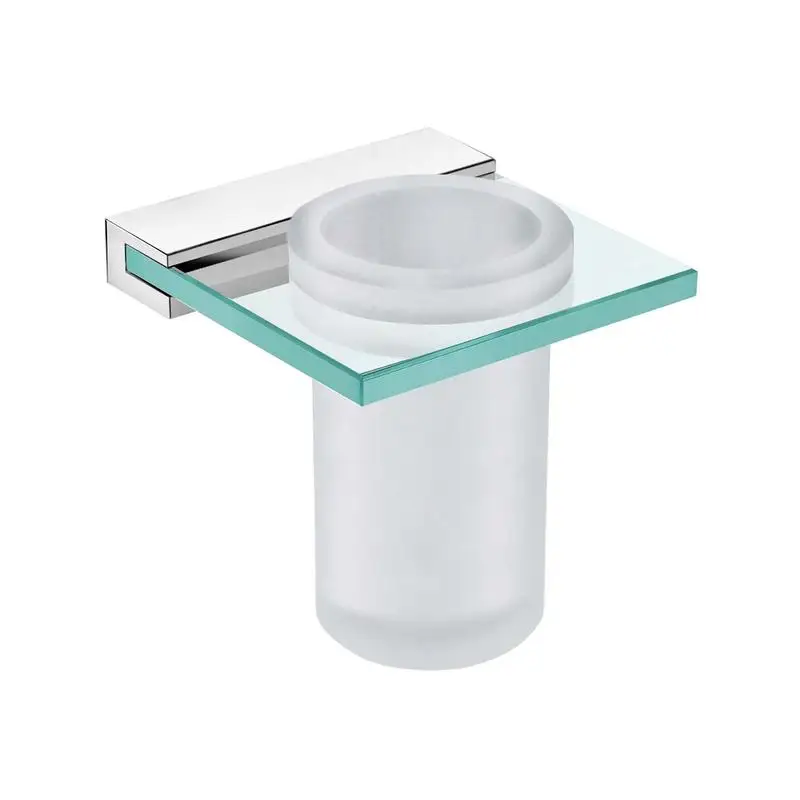 

Clear Glass Bathroom Tumbler Toothbrush Holder with Chrome Finish