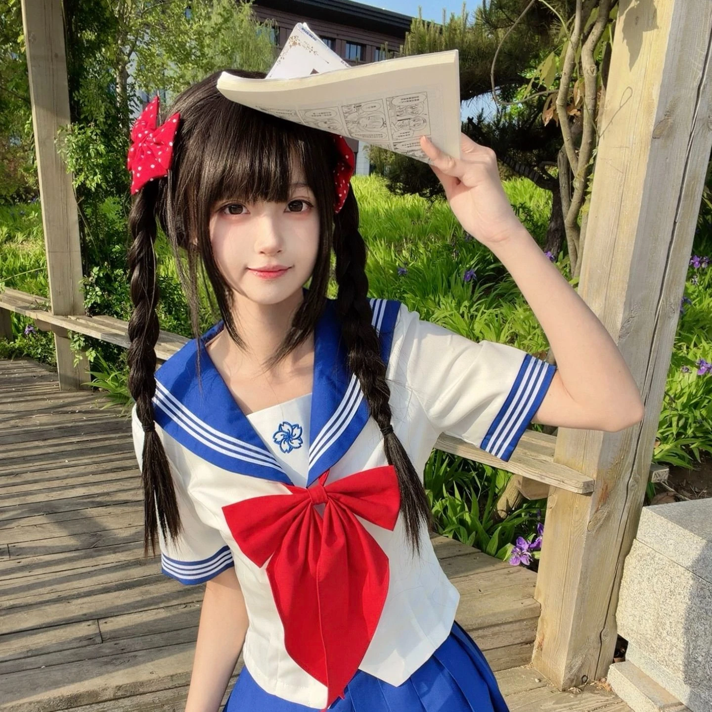 Japanese and Korean Style Blue JK Uniform Sailor Suit Fitted Short-sleeved Set for Role-playing.