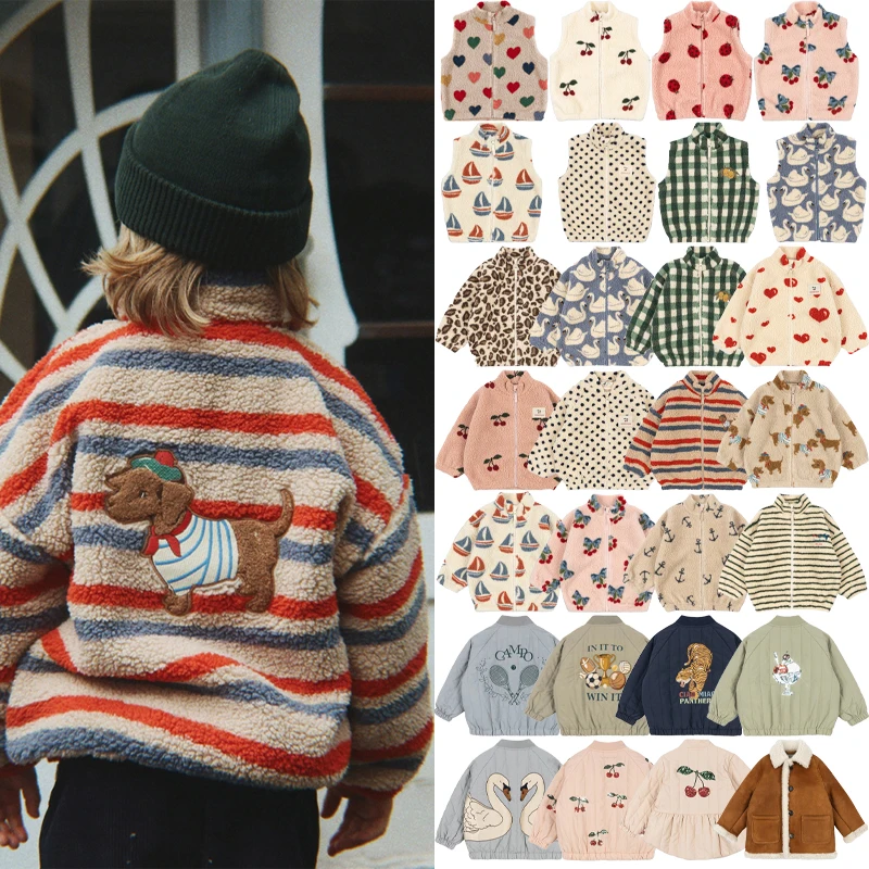2026 KS Winter Baby Boys Lambswool Cherry Jackets Autumn Kids Clothes Girls Cartoon Outerwear Warm Jackets Children's Coats 1-9Y