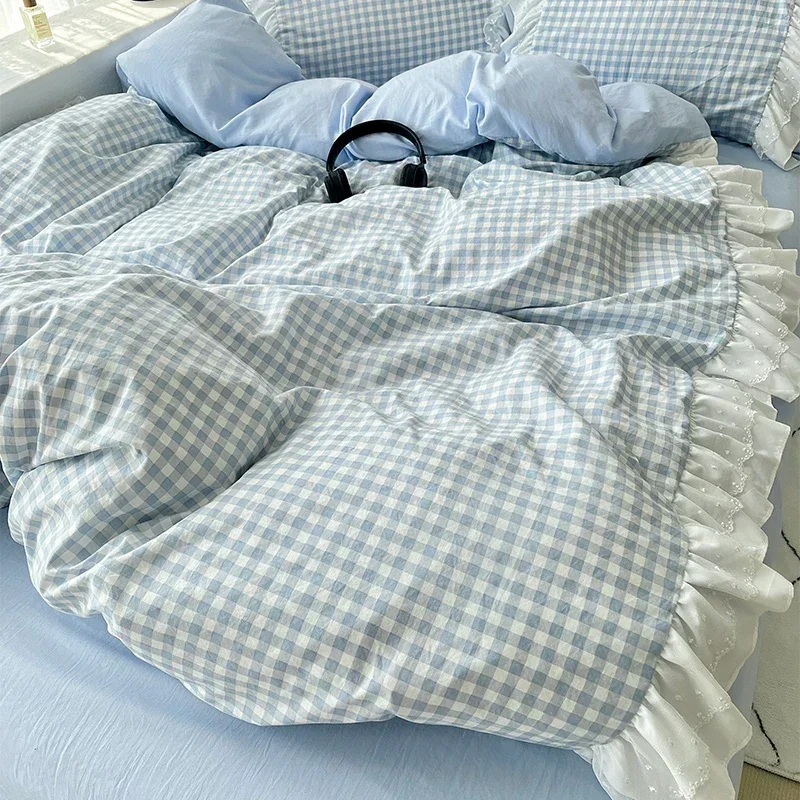 Korean Princess Style Lattice Double Layer Lace Bedding