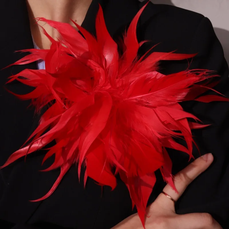 25cm Feather Large Flower Brooch Pin Handmade Fashion Corsage Wedding Party Lapel Pins for Women Jewelry Accessories